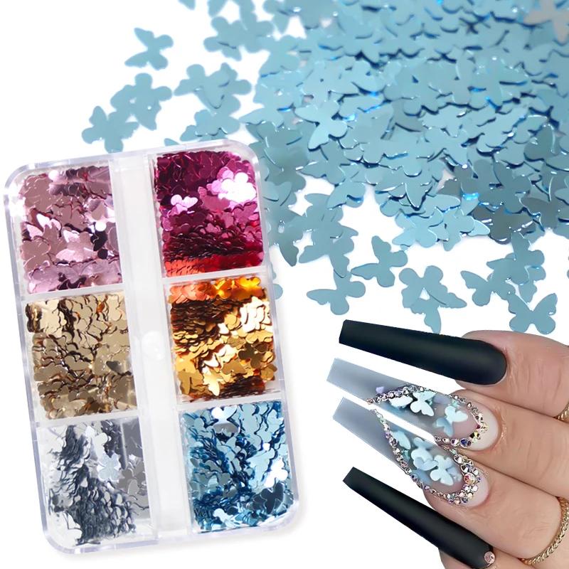 Metallic Color Butterfly Nail Art Glitter Sequins Decoration Shiny Flakes Manicure Nail Supplies For Professionals A